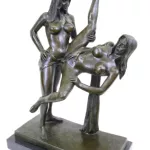 Two Lesbian Sexual Act Sex Strap On Dildo Erotic Bronze Sculpture Nude