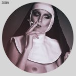 Printable Naughty naked nun smoking and drinking photo poster