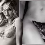 Candice Swanepoel posts naked pussy cat picture: Model shares snap with cats head poking out between a pair of legs