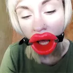 Zooming in Red Lips Open Mouth Gag for Dildo-blowjob