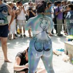 Body painting nude festival open air naked Stock Photo