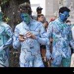 Body painting nude festival open air naked Stock Photo