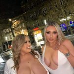 Busty blonde models tease wanna join girls night as they rock braless look