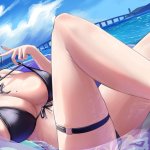 big boobs wet body anime girls bikini purple eyes floater water