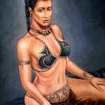Star Wars Princess Leia sexy Slave Outfit zwart fluwelen olieverfschilderij handbeschilderd gesigneerde kunst