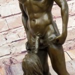 Blowjob Bronze Statue Sculpture Girl on Her Knees Erotic Art on Marble