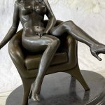 : EUROPEAN BRONZE Erotic Nude Woman Girl Sexy Explicit Chair Pose Statue Sculpture HOT CAST Figure Finery Art Deal Gift : Home Kitchen
