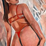 Sexy Nude Girl Pose Poster Print Erotic Art Naked Lady Female Perfect Body Painting Erotic Set 04 Jigsaw Puzzle by Mounir Khalfouf