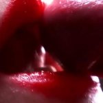 Close-up pussy fuck fetish. Cum on red lips in lipstick
