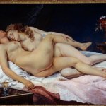 Sleep. Two naked women hugged in a bed by Gustave Courbet