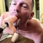 Faggot Gags and Spits on Deep Throat Fuck Machine Dildo: Gay Amateur Amateur Porn