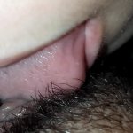 Lesbian hairy pussy eating close up