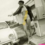 Vintage Photo Beautiful Girl Woman Nude On Hot Rod Car Auto Reprint Photo N8630