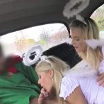 Elf gets two pussies for Christmas