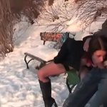 Exhibitionists have sex in the snow in front of people passingwithout shame