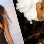 Topless Fashion Show. Naked fashion event. Model on the catwalk