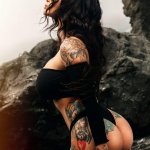 brunette ass big boobs women tattoo thong black thong rocks